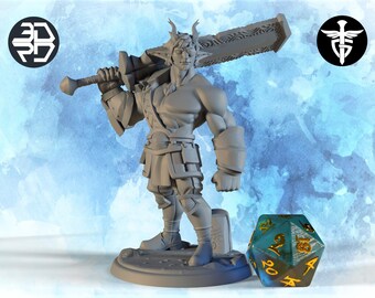 Firbolg Warrior Miniature, Vaalkgar | Twin Goddess Miniatures | Tabletop RPG Miniature | Roleplaying 3D Printed Fantasy Mini
