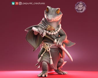 Crocodile Samurai Miniature | Tabletop RPG Miniature | Pepunki Creatures | Roleplaying 3D Printed Fantasy Mini