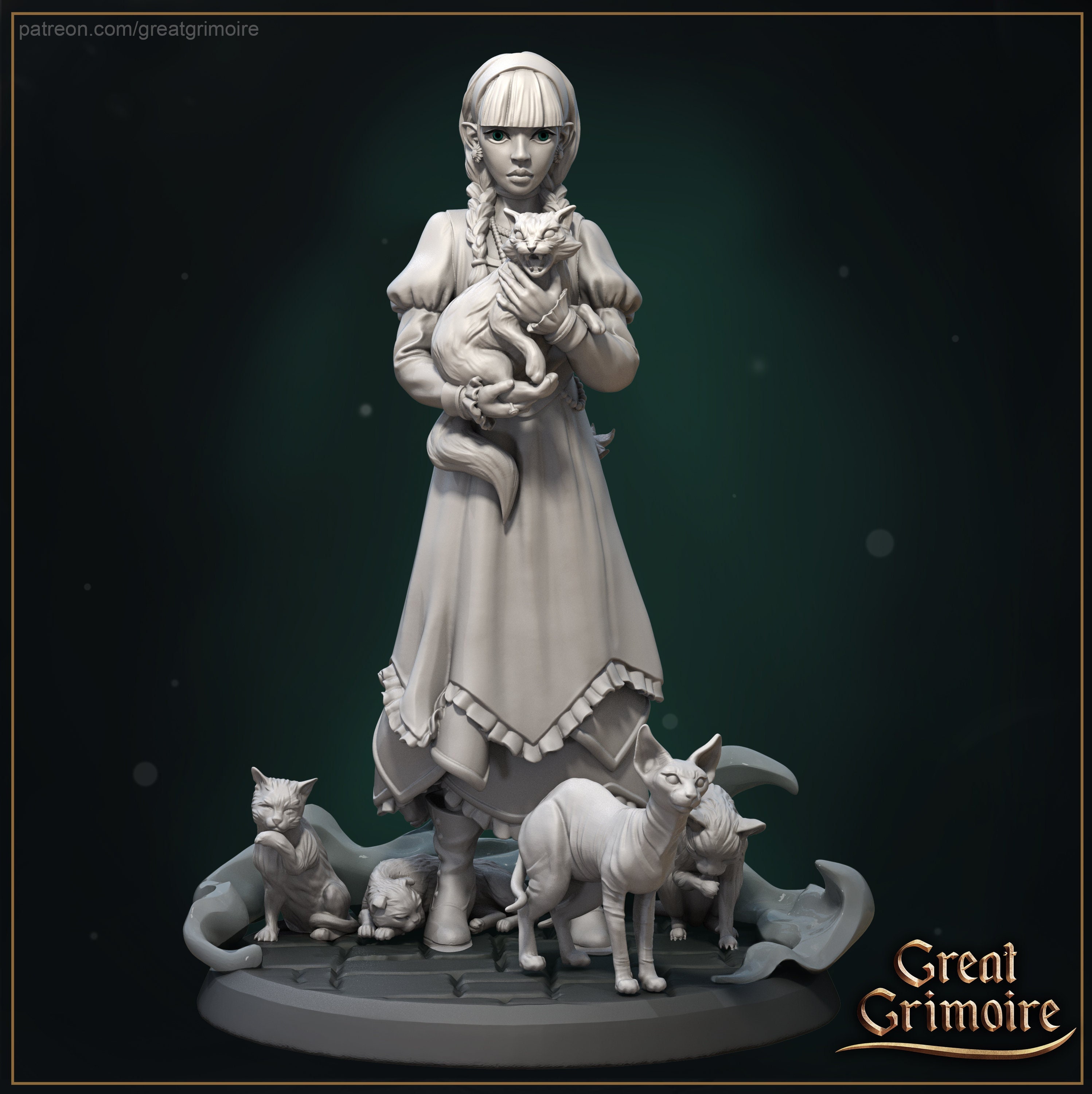 Cat Summoner Miniature | Tabletop RPG Miniature | Great Grimoire | Roleplaying 3D Printed Fantasy Mini