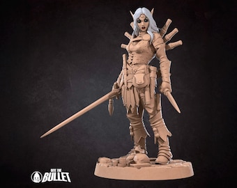 Female Elf Rogue Miniature | Tabletop RPG Miniature | Bite the Bullet | Roleplaying 3D Printed Fantasy Mini