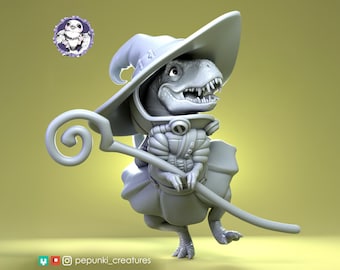 T-Rex Witch Miniature | Tabletop RPG Miniature | Pepunki Creatures | Roleplaying 3D Printed Fantasy Mini