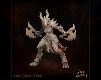 Female Dragonborn Warrior Miniature, Skara Ashfang | Tabletop RPG Miniature | Great Grimoire | Roleplaying 3D Printed Fantasy Mini