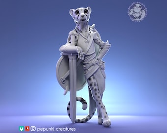 Cheetah Paladin Miniature | Tabletop RPG Miniature | Pepunki Creatures | Roleplaying 3D Printed Fantasy Mini