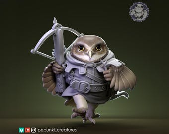 Burrowing Owl Pathfinder Miniature | Tabletop RPG Miniature | Pepunki Creatures | Roleplaying 3D Printed Fantasy Mini