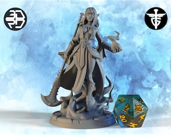 Female Elf Warlock Miniature, Varjjiah | Twin Goddess Miniatures | Tabletop RPG Miniature | Roleplaying 3D Printed Fantasy Mini