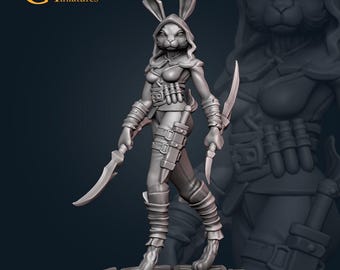 Female Harengon Rogue Miniature | Tabletop RPG Miniature | Galaad Miniatures | Roleplaying 3D Printed Fantasy Mini