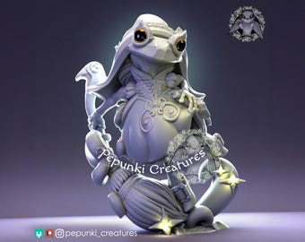 Frog Witch Miniature | Tabletop RPG Miniature | Pepunki Creatures | Roleplaying 3D Printed Fantasy Mini