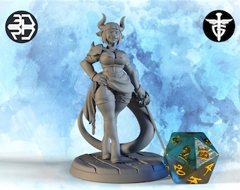 Female Tiefling Duelist Miniature, Rina | Twin Goddess Miniatures | Tabletop RPG Miniature | Roleplaying 3D Printed Fantasy Mini