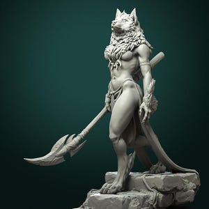 Figurine miniature de la Reine Loup-garou, Oleana | Figurine pour jeu de rôle sur table | Taverne du Loup-garou Blanc | Figurine fantastique imprimée en 3D pour jeu de rôle