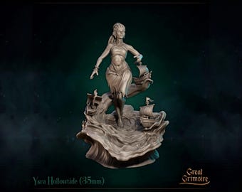 Tidecaller Miniature, Ysra Hollowtide | Tabletop RPG Miniature | Great Grimoire | Roleplaying 3D Printed Fantasy Mini
