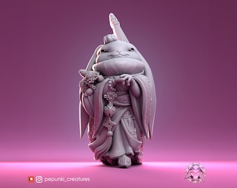 Lady Bunny Miniature | Tabletop RPG Miniature | Pepunki Creatures | Roleplaying 3D Printed Fantasy Mini