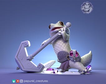 Fish Scaled Gecko Warrior Miniature | Tabletop RPG Miniature | Pepunki Creatures | Roleplaying 3D Printed Fantasy Mini