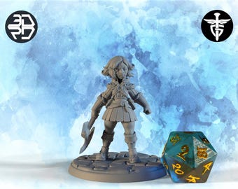 Female Halfling Fighter Miniature, Maemita | Twin Goddess Miniatures | Tabletop RPG Miniature | Roleplaying 3D Printed Fantasy Mini