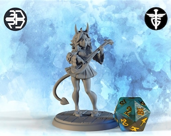 Female Tiefling Bard Miniature, Amora | Twin Goddess Miniatures | Tabletop RPG Miniature | Roleplaying 3D Printed Fantasy Mini