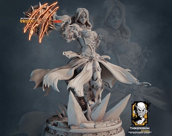 Female Necromancer Miniature | Tabletop RPG Miniature | Javier Txiki Tejedor | Roleplaying 3D Printed Fantasy Mini