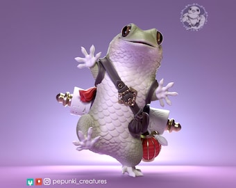 Fish Scaled Gecko Traveller Miniature | Tabletop RPG Miniature | Pepunki Creatures | Roleplaying 3D Printed Fantasy Mini