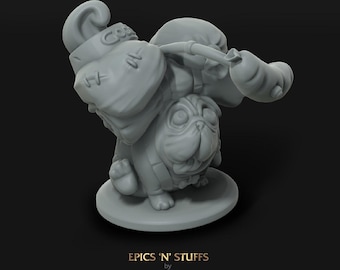 May include: A gray figurine of a pug wearing a hat and carrying a sack. The pug is standing on a round base. The text "EPICS 'N' STUFFS" and "Lance Wilkinson" are at the bottom of the image.