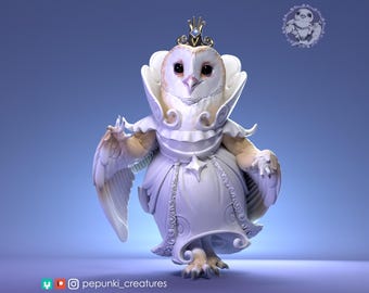 Barn Owl Princess Miniature | Tabletop RPG Miniature | Pepunki Creatures | Roleplaying 3D Printed Fantasy Mini