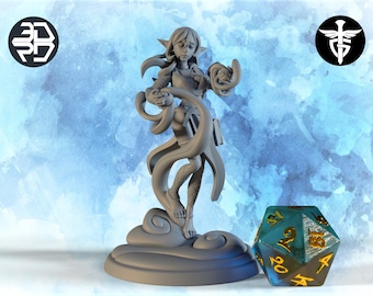 Female Elf Wizard Miniature, Lunafay | Twin Goddess Miniatures | Tabletop RPG Miniature | Roleplaying 3D Printed Fantasy Mini