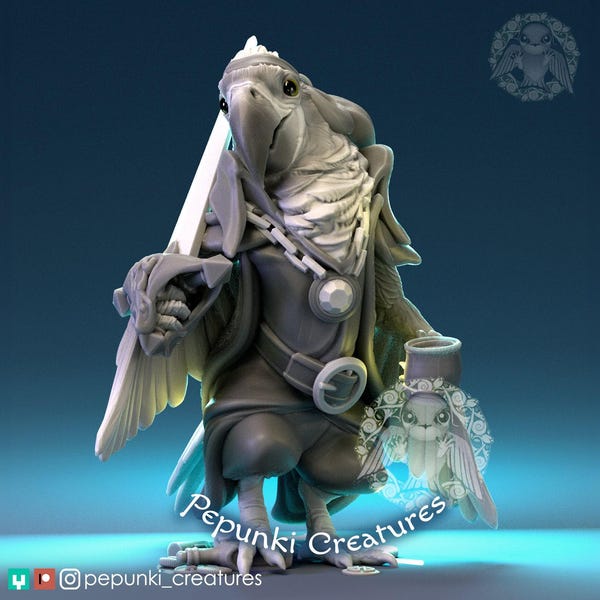 Macaw Pirate Miniature | Tabletop RPG Miniature | Pepunki Creatures | Roleplaying 3D Printed Fantasy Mini