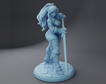 Female Elf Warrior Miniature, Sybil | Twin Goddess Miniatures | Tabletop RPG Miniature | Roleplaying 3D Printed Fantasy Mini