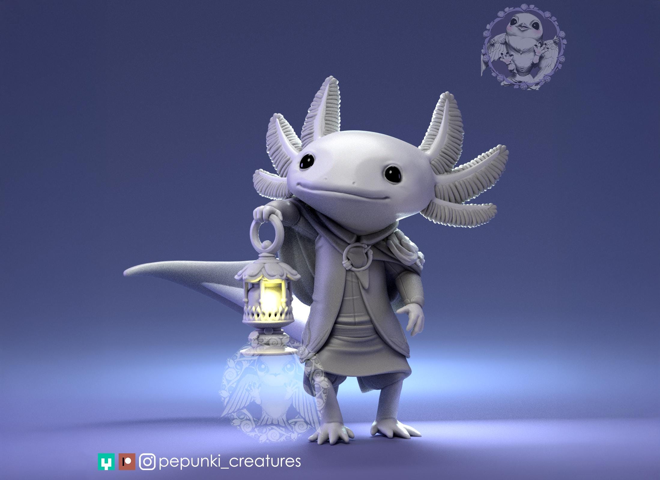 Axolotl Explorer Miniature | Tabletop RPG Miniature | Pepunki