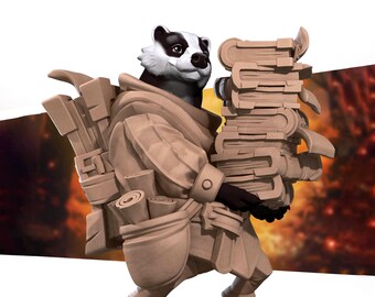 Badger Librarian Miniature | Tabletop RPG Miniature | Bite the Bullet | Roleplaying 3D Printed Fantasy Mini