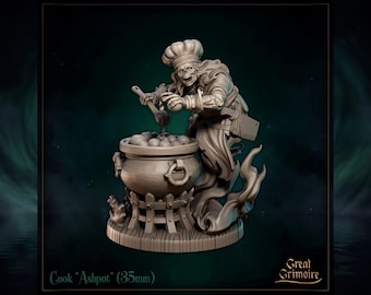 Skeleton Pirate Cook Miniature, Ashpot | Tabletop RPG Miniature | Great Grimoire | Roleplaying 3D Printed Fantasy Mini