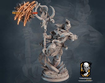 Female Orc Wizard Miniature | Tabletop RPG Miniature | Javier Txiki Tejedor | Roleplaying 3D Printed Fantasy Mini