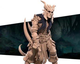 Tiefling Rogue Miniature | Tabletop RPG Miniature | Bite the Bullet | Roleplaying 3D Printed Fantasy Mini