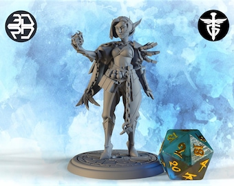 Female Nightborne Elf Warlock Miniature, Ynn | Twin Goddess Miniatures | Tabletop RPG Miniature | Roleplaying 3D Printed Fantasy Mini