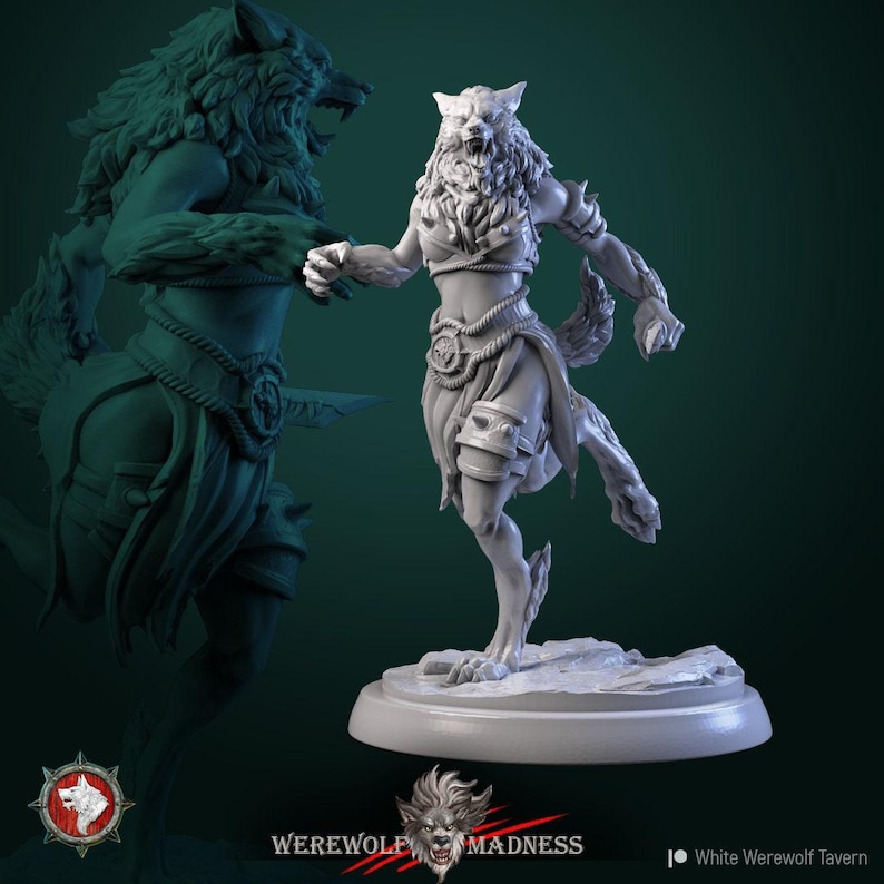 Rpg Werewolf Female Werewolf Miniature | Tabletop RPG Miniature | White Werewolf ...