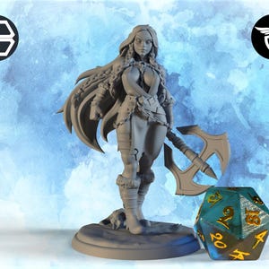 Female Barbarian Miniature, Inga | Twin Goddess Miniatures | Tabletop RPG Miniature | Roleplaying 3D Printed Fantasy Mini