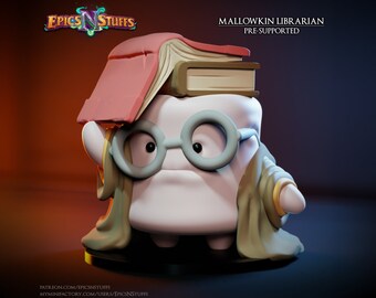 Marshmallow Librarian Miniature | Tabletop RPG Miniature | Epic 'N' Stuff | Roleplaying 3D Printed Fantasy Mini