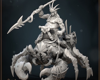 Crab Rider Hunter Miniature | Tabletop RPG Miniature | Great Grimoire | Roleplaying 3D Printed Fantasy Mini