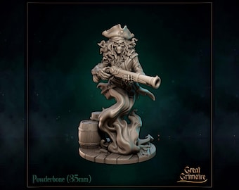 Skeleton Pirate Marksman Miniature, Powderbone | Tabletop RPG Miniature | Great Grimoire | Roleplaying 3D Printed Fantasy Mini