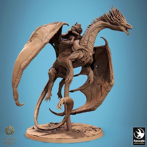 Dragon Guard Rider Miniature | Tabletop RPG Miniature | Rescale Miniature | Roleplaying 3D Printed Fantasy Mini