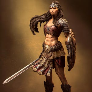 Female Gladiator Miniature, Rieka | Tabletop RPG Miniature | Nerikson | Roleplaying 3D Printed Fantasy Mini