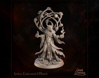 Dragonborn Spellcaster Miniature, Aethrys Embermind | Tabletop RPG Miniature | Great Grimoire | Roleplaying 3D Printed Fantasy Mini