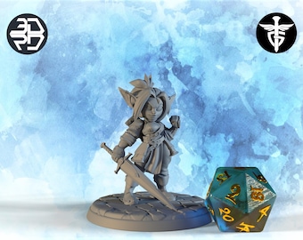 Female Goblin Warrior Miniature, Amber | Twin Goddess Miniatures | Tabletop RPG Miniature | Roleplaying 3D Printed Fantasy Mini