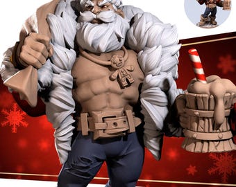 Santa Claus Miniature, Klaus | Tabletop RPG Miniature | Bite the Bullet | Roleplaying 3D Printed Fantasy Mini