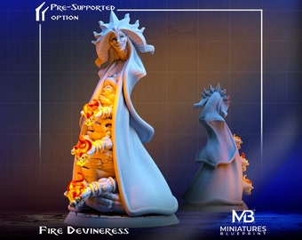 Fire Divineress Miniature | Tabletop RPG Miniature | Miniatures Blueprint | Roleplaying 3D Printed Fantasy Mini