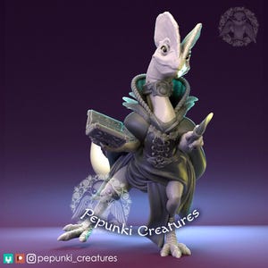 Dilophosaurus Wizardess Miniature | Tabletop RPG Miniature | Pepunki Creatures | Roleplaying 3D Printed Fantasy Mini