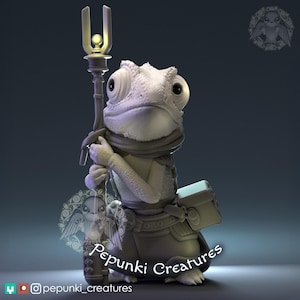 Chameleon Mechanic Miniature | Tabletop RPG Miniature | Pepunki Creatures | Roleplaying 3D Printed Fantasy Mini