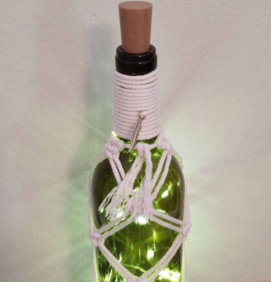 Macrame Decorated Lighted Wine Bottle Etsy