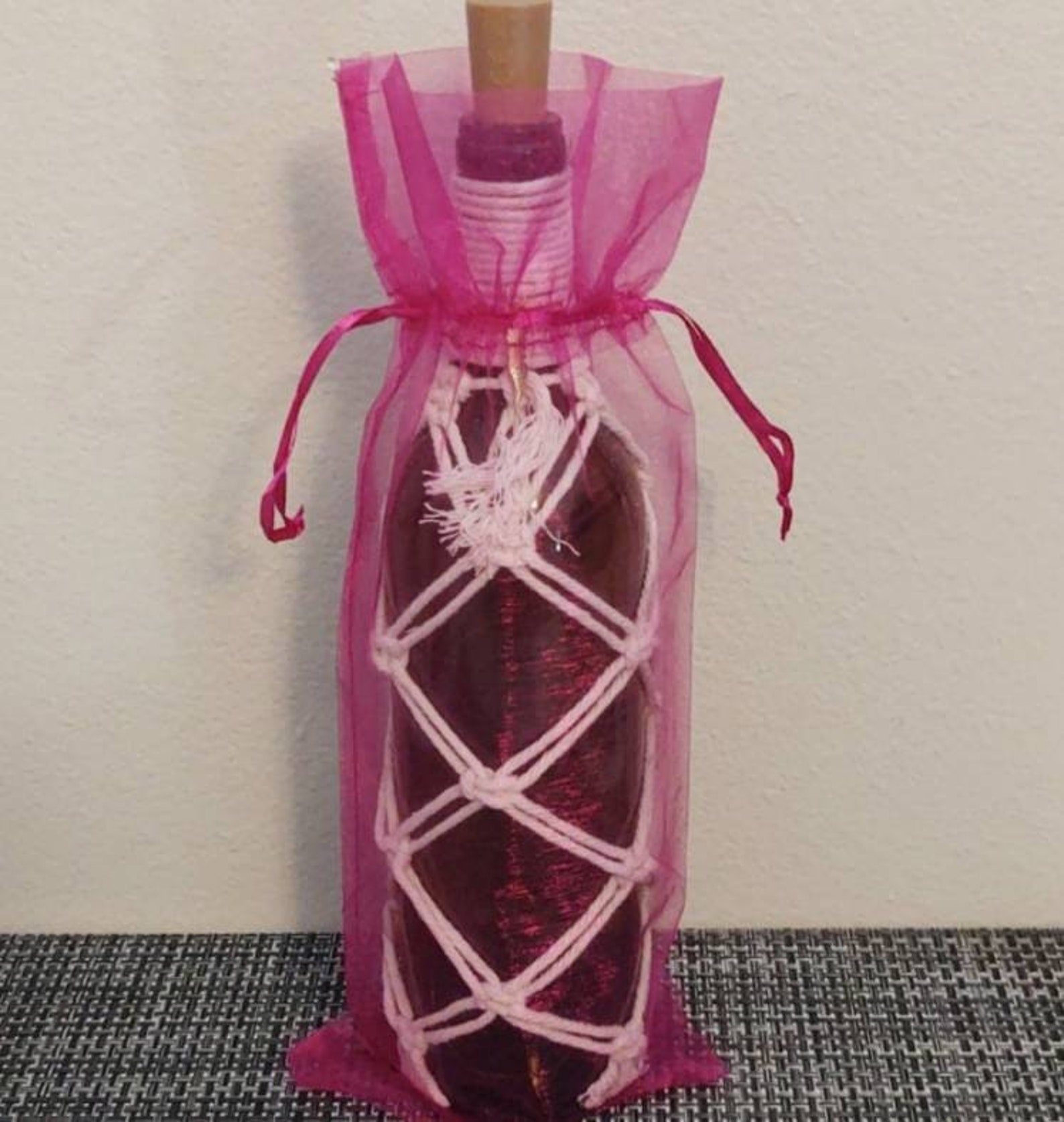 Macrame Decorated Lighted Wine Bottle Etsy