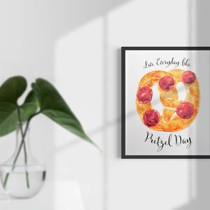 Pepperoni Pretzel Watercolor Print, Pretzel Day, the Office, Food ...