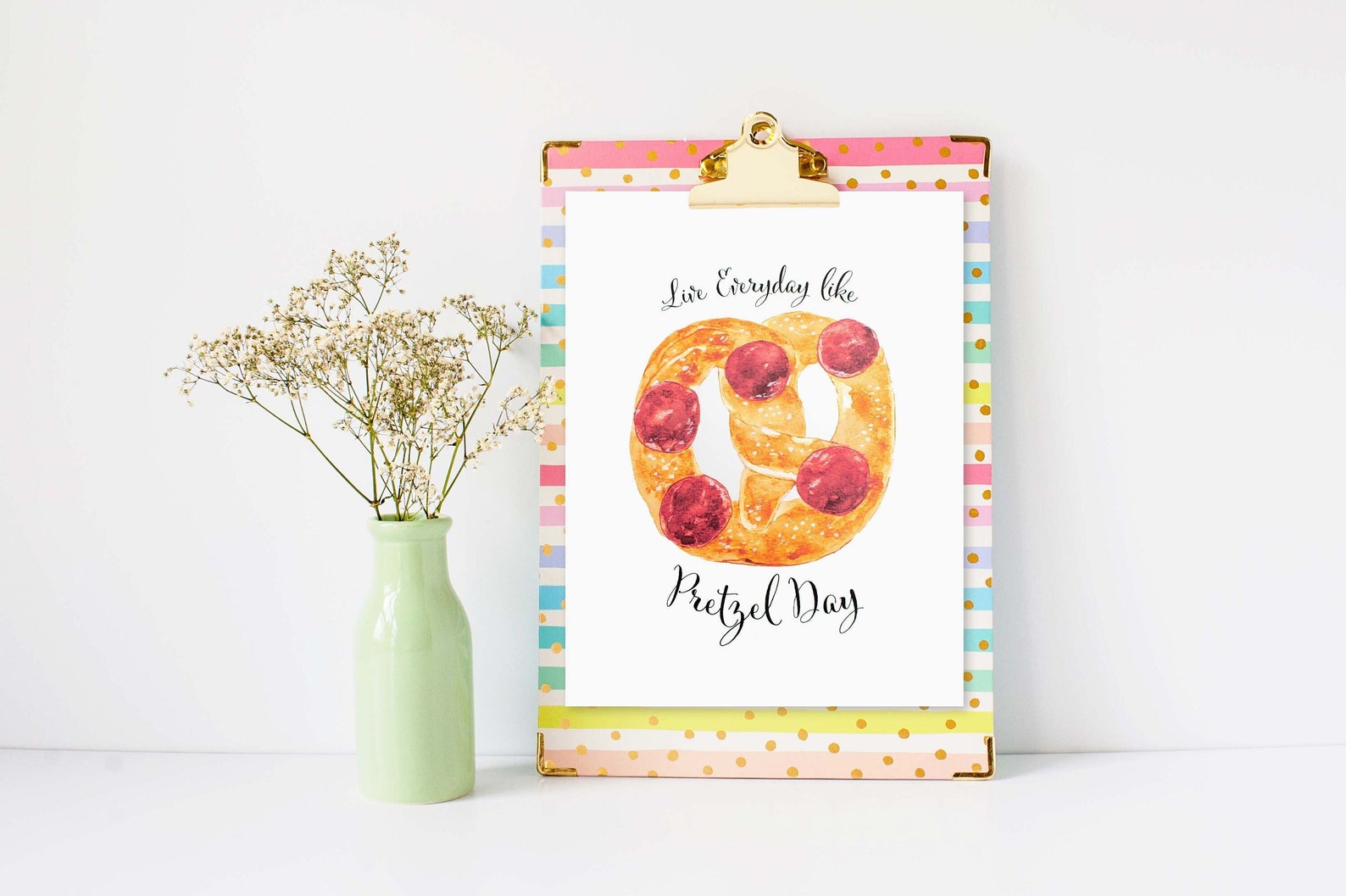 Pepperoni Pretzel Watercolor Print Pretzel Day the Office | Etsy