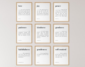 Vrucht van de geest kunst aan de muur, vruchten van de geest wordt afgedrukt, Galaten 5 22 bijbelvers Art Print, schrift kunst aan de muur digitale download