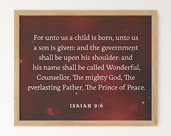 Voor ons is een kind geboren afdrukbare schrift, kerst christelijk decor, Jesaja 9:6 Red Wall Art Sign